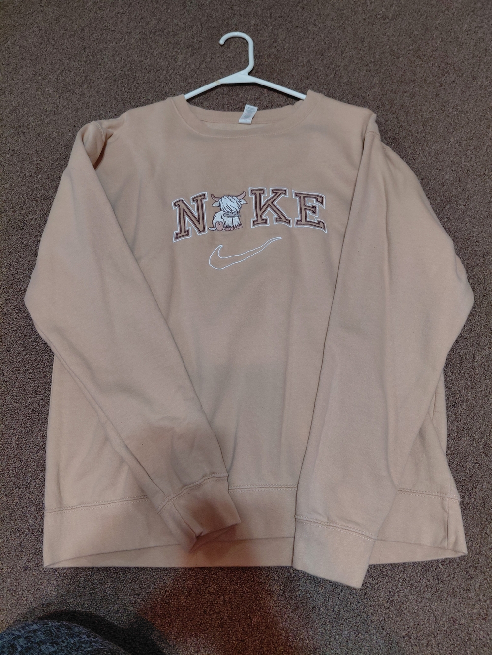 Nike Tan Crewneck Sweatshirt with Embroidered Logo
